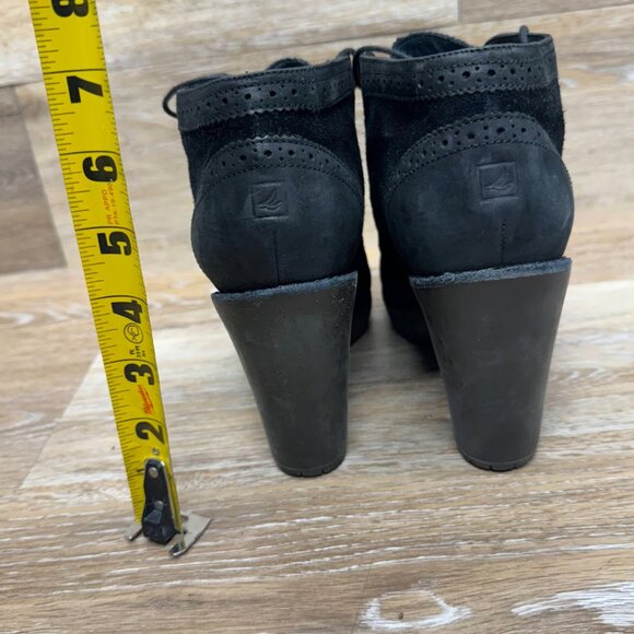 Sperry Emory Black Leather/Suede Lug Sole Heeled Oxford Shoe Women's Size 8 - Picture 3 of 7